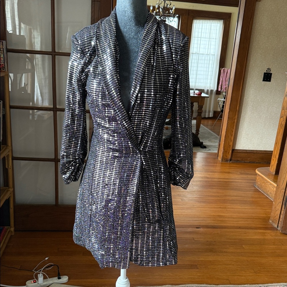 Lulu's Shimmering Silver Sequin Blazer - image 1